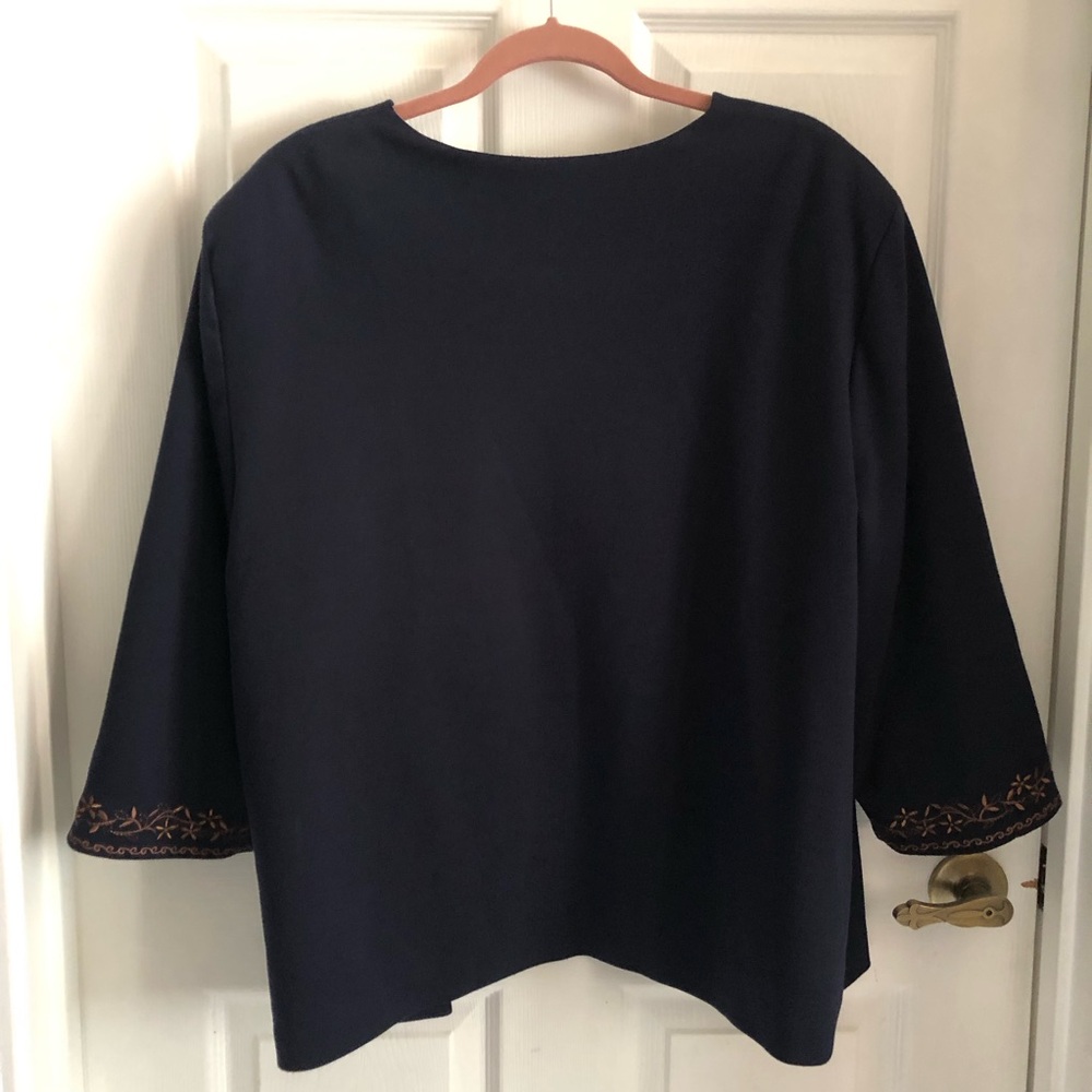 Alfred Dunner jacket open front navy 3/4 sleeve copper embroidery medium weight - Picture 5 of 8